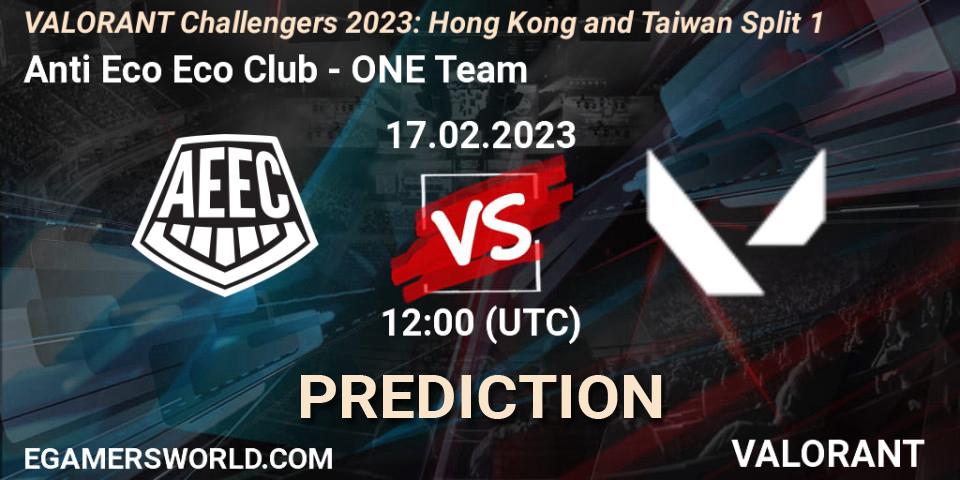 Anti Eco Eco Club contre ONE Team : prédiction de match. 17.02.2023 at 10:20. VALORANT, VALORANT Challengers 2023: Hong Kong and Taiwan Split 1