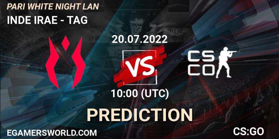 INDE IRAE contre TAG : prédiction de match. 20.07.2022 at 11:45. Counter-Strike (CS2), PARI WHITE NIGHT LAN