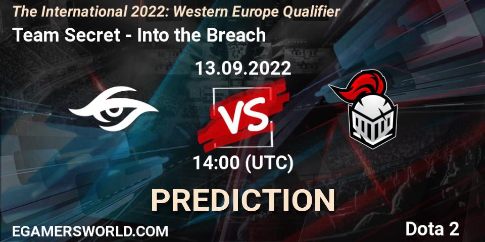 Team Secret contre Into the Breach : prédiction de match. 13.09.22. Dota 2, The International 2022: Western Europe Qualifier