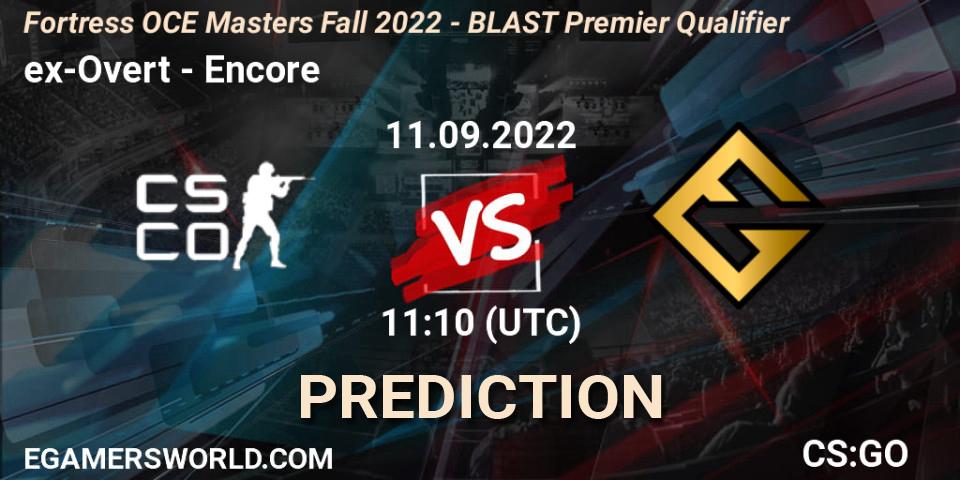 ex-Overt contre Encore : prédiction de match. 11.09.22. CS2 (CS:GO), Fortress OCE Masters Fall 2022 - BLAST Premier Qualifier