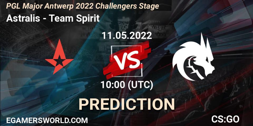 Astralis contre Team Spirit : prédiction de match. 11.05.2022 at 10:00. Counter-Strike (CS2), PGL Major Antwerp 2022 Challengers Stage