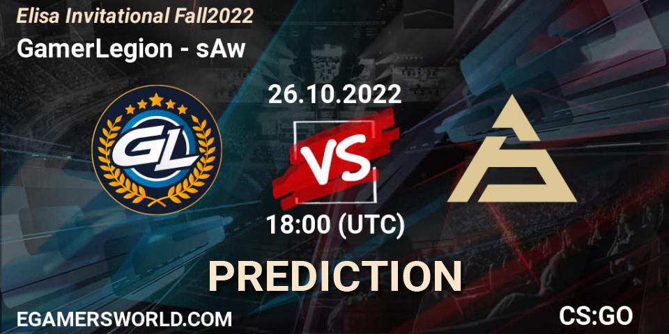 GamerLegion contre sAw : prédiction de match. 26.10.2022 at 18:00. Counter-Strike (CS2), Elisa Invitational Fall 2022