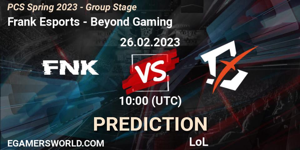 Frank Esports contre Beyond Gaming : prédiction de match. 10.02.23. LoL, PCS Spring 2023 - Group Stage