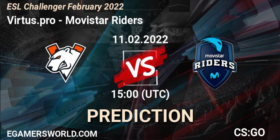 Virtus.pro contre Movistar Riders : prédiction de match. 11.02.2022 at 15:25. Counter-Strike (CS2), ESL Challenger February 2022
