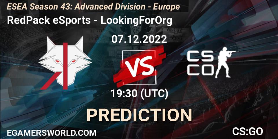 RedPack eSports contre LookingForOrg : prédiction de match. 07.12.22. CS2 (CS:GO), ESEA Season 43: Advanced Division - Europe