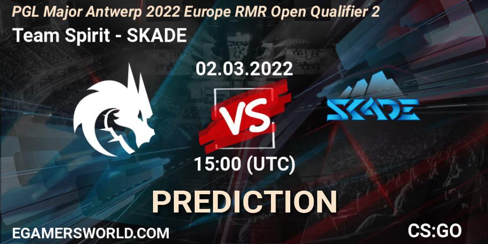 Team Spirit contre SKADE : prédiction de match. 02.03.2022 at 15:30. Counter-Strike (CS2), PGL Major Antwerp 2022 Europe RMR Open Qualifier 2
