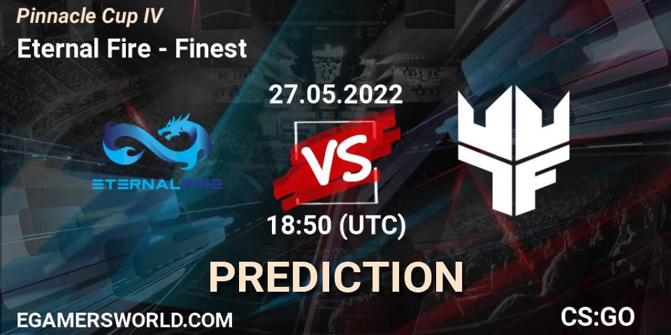 Eternal Fire contre Finest : prédiction de match. 27.05.2022 at 18:50. Counter-Strike (CS2), Pinnacle Cup #4