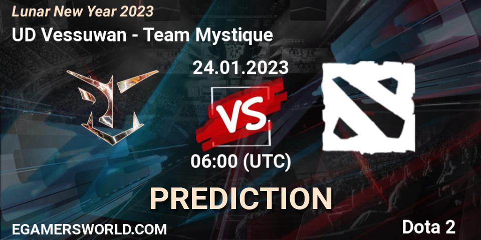 UD Vessuwan contre Team Mystique : prédiction de match. 24.01.2023 at 06:00. Dota 2, Lunar New Year 2023