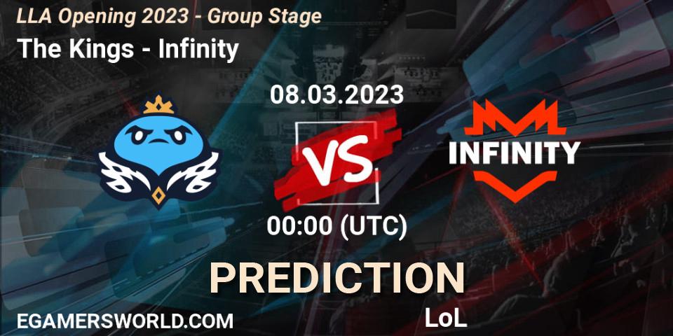 The Kings contre Infinity : prédiction de match. 08.03.2023 at 00:00. LoL, LLA Opening 2023 - Group Stage