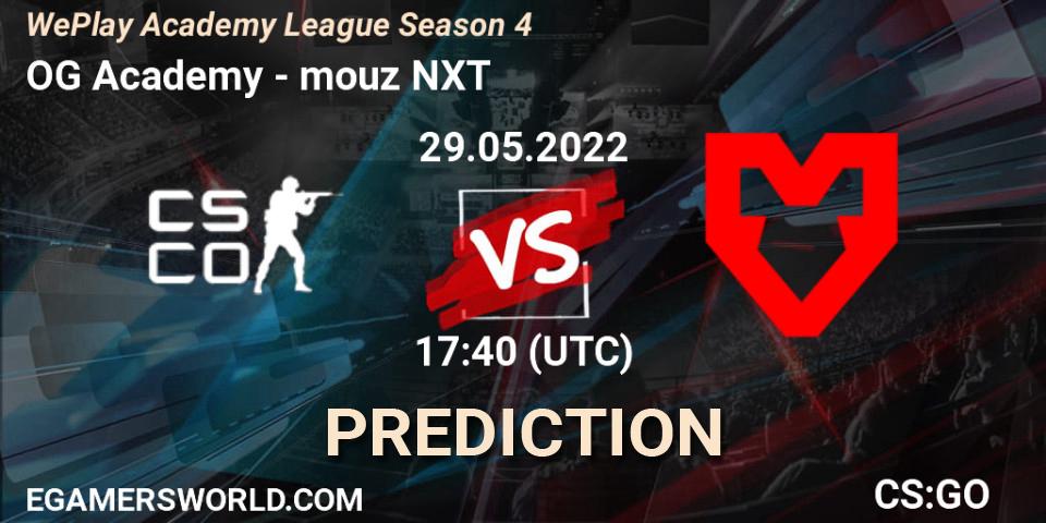 OG Academy contre mouz NXT : prédiction de match. 29.05.2022 at 17:00. Counter-Strike (CS2), WePlay Academy League Season 4