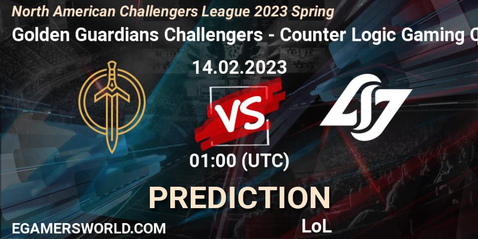 Golden Guardians Challengers contre Counter Logic Gaming Challengers : prédiction de match. 14.02.23. LoL, NACL 2023 Spring - Group Stage