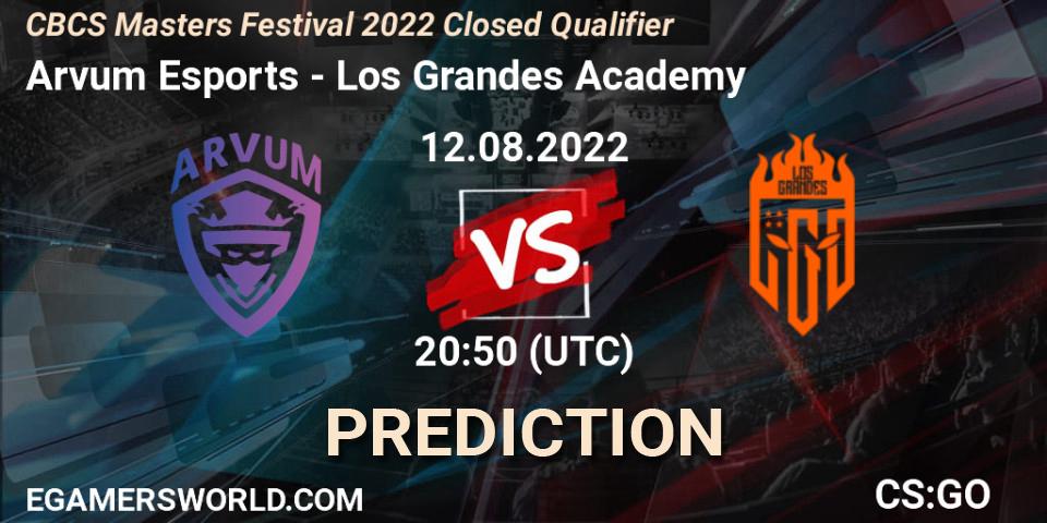 Arvum Esports contre Los Grandes Academy : prédiction de match. 12.08.2022 at 19:45. Counter-Strike (CS2), CBCS Masters Festival 2022 Closed Qualifier