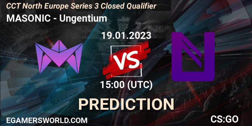 MASONIC contre Ungentium : prédiction de match. 19.01.2023 at 15:00. Counter-Strike (CS2), CCT North Europe Series 3 Closed Qualifier