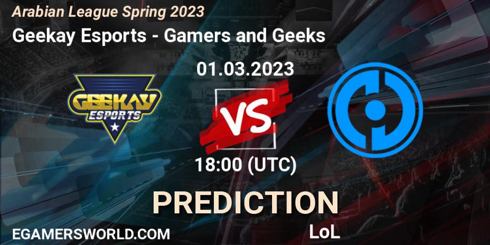 Geekay Esports contre Gamers and Geeks : prédiction de match. 08.02.2023 at 19:00. LoL, Arabian League Spring 2023