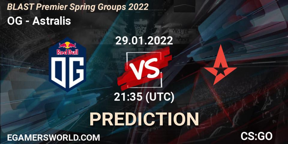 OG contre Astralis : prédiction de match. 29.01.2022 at 21:35. Counter-Strike (CS2), BLAST Premier Spring Groups 2022