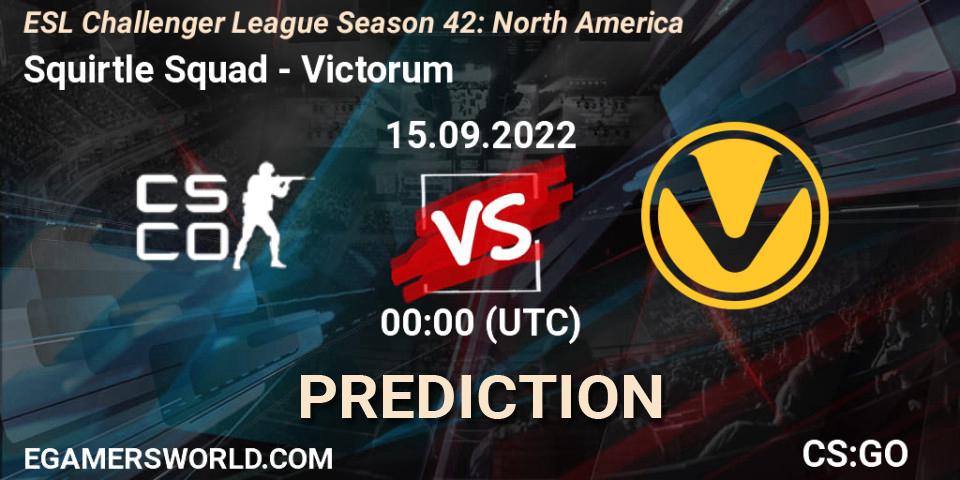 Squirtle Squad contre Victorum : prédiction de match. 20.09.2022 at 02:00. Counter-Strike (CS2), ESL Challenger League Season 42: North America