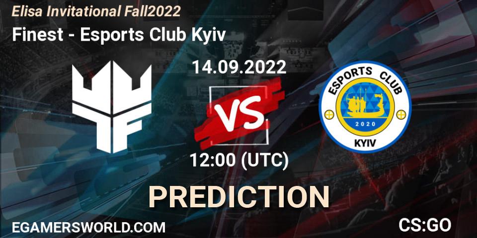 Finest contre Esports Club Kyiv : prédiction de match. 14.09.2022 at 13:10. Counter-Strike (CS2), Elisa Invitational Fall 2022