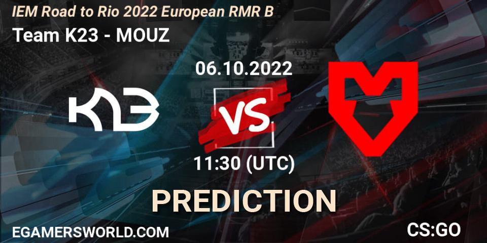 Team K23 contre MOUZ : prédiction de match. 06.10.2022 at 12:00. Counter-Strike (CS2), IEM Road to Rio 2022 European RMR B