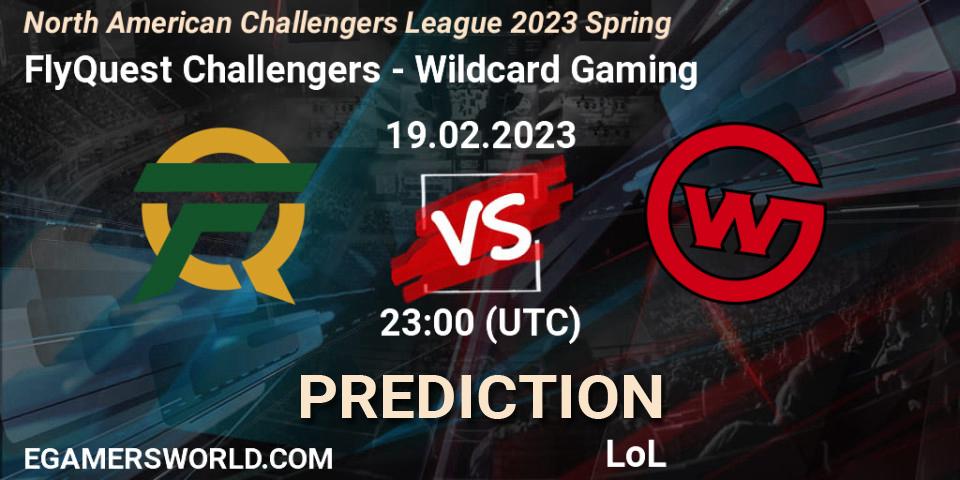 FlyQuest Challengers contre Wildcard Gaming : prédiction de match. 19.02.2023 at 23:00. LoL, NACL 2023 Spring - Group Stage