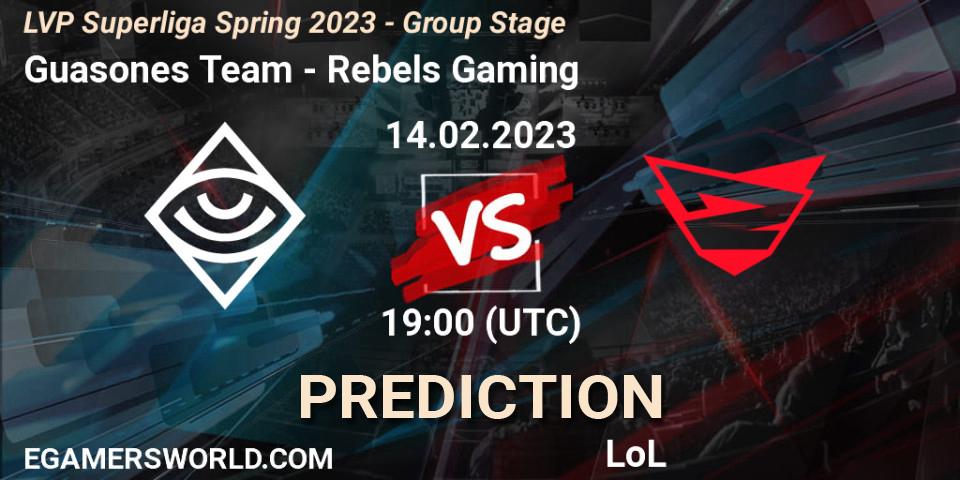 Guasones Team contre Rebels Gaming : prédiction de match. 14.02.2023 at 19:00. LoL, LVP Superliga Spring 2023 - Group Stage