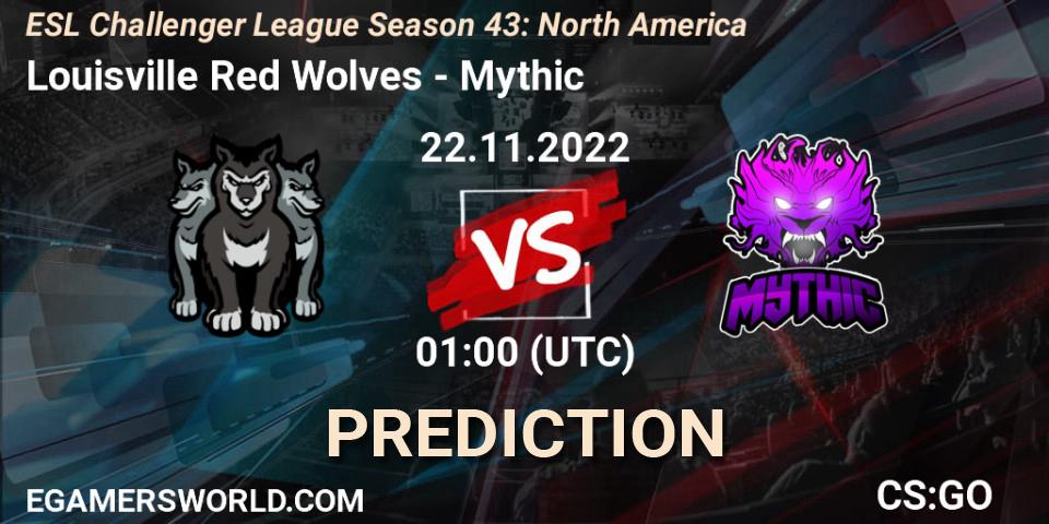 Louisville Red Wolves contre Mythic : prédiction de match. 02.12.2022 at 01:00. Counter-Strike (CS2), ESL Challenger League Season 43: North America