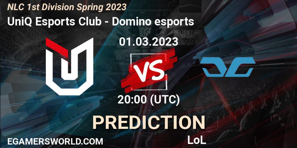 UniQ Esports Club contre Domino esports : prédiction de match. 07.02.23. LoL, NLC 1st Division Spring 2023