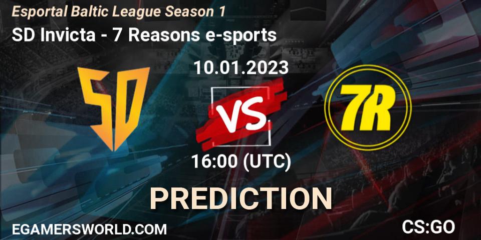 SD Invicta contre 7 Reasons e-sports : prédiction de match. 11.01.2023 at 17:00. Counter-Strike (CS2), Esportal Baltic League Season 1