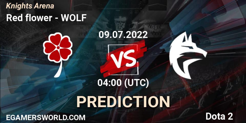 Red flower contre WOLF : prédiction de match. 09.07.2022 at 04:38. Dota 2, Knights Arena