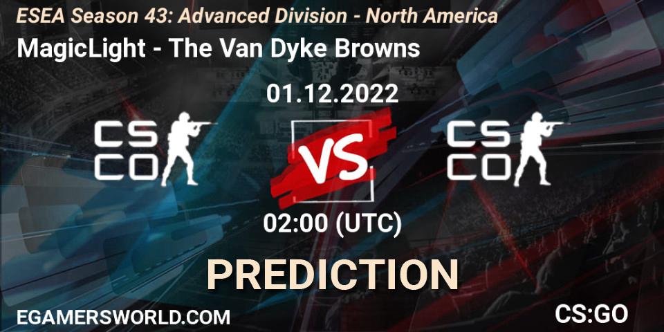 MagicLight contre The Van Dyke Browns : prédiction de match. 01.12.2022 at 02:00. Counter-Strike (CS2), ESEA Season 43: Advanced Division - North America