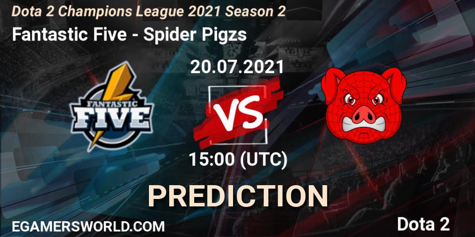 Fantastic Five contre Spider Pigzs : prédiction de match. 20.07.2021 at 15:05. Dota 2, Dota 2 Champions League 2021 Season 2
