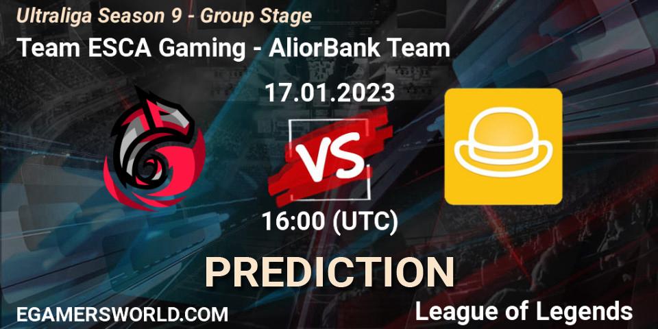 Team ESCA Gaming contre AliorBank Team : prédiction de match. 17.01.2023 at 16:00. LoL, Ultraliga Season 9 - Group Stage