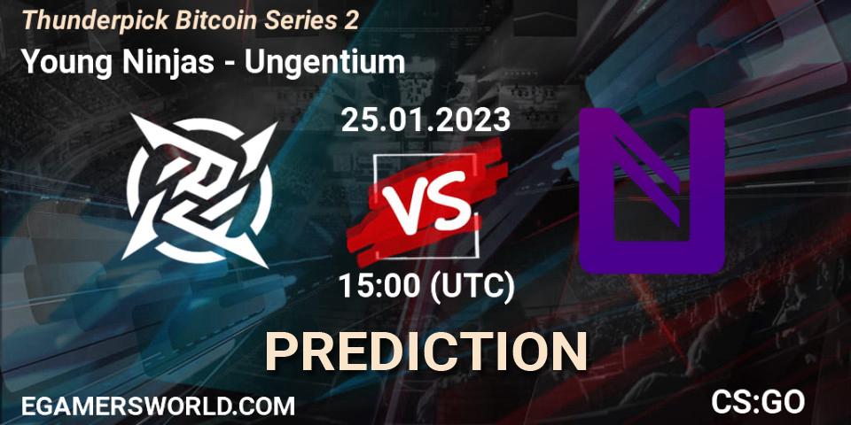Young Ninjas contre Ungentium : prédiction de match. 25.01.2023 at 15:00. Counter-Strike (CS2), Thunderpick Bitcoin Series 2