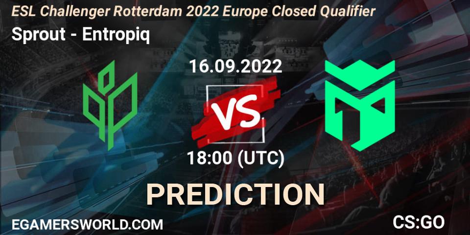 Sprout contre Entropiq : prédiction de match. 16.09.2022 at 18:00. Counter-Strike (CS2), ESL Challenger Rotterdam 2022 Europe Closed Qualifier