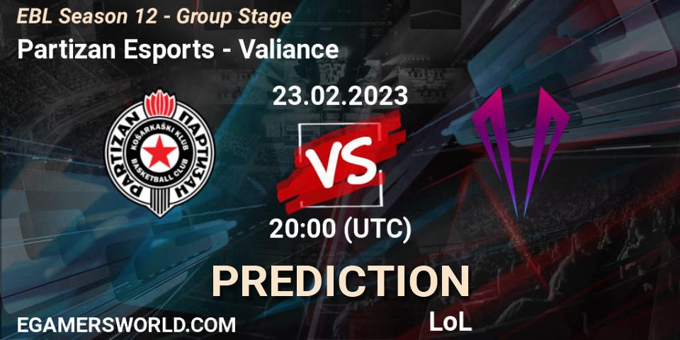 Partizan Esports contre Valiance : prédiction de match. 23.02.23. LoL, EBL Season 12 - Group Stage