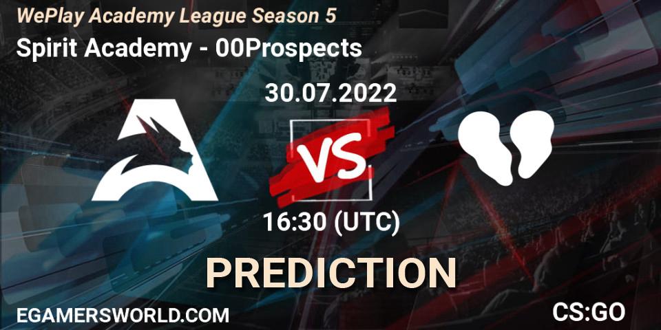 Spirit Academy contre 00Prospects : prédiction de match. 30.07.22. CS2 (CS:GO), WePlay Academy League Season 5