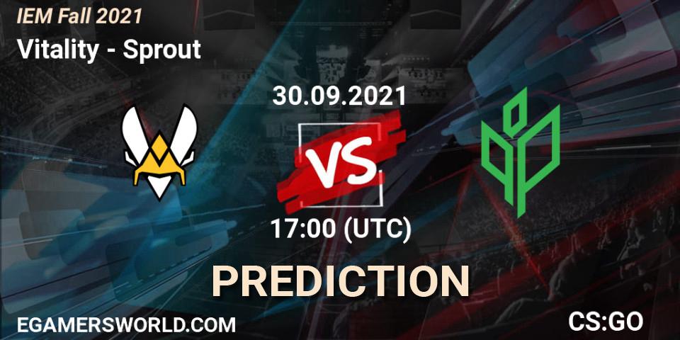 Vitality contre Sprout : prédiction de match. 30.09.2021 at 18:00. Counter-Strike (CS2), IEM Fall 2021: Europe RMR