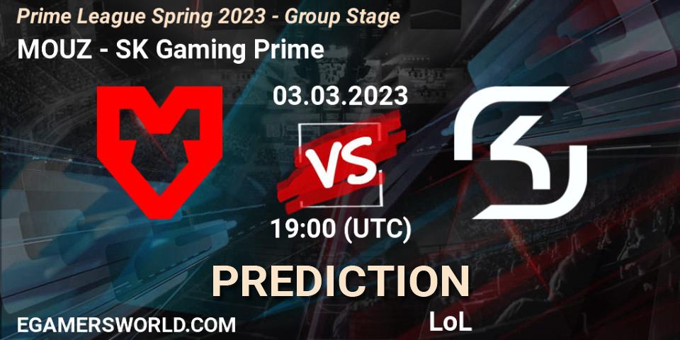 MOUZ contre SK Gaming Prime : prédiction de match. 03.03.2023 at 20:00. LoL, Prime League Spring 2023 - Group Stage