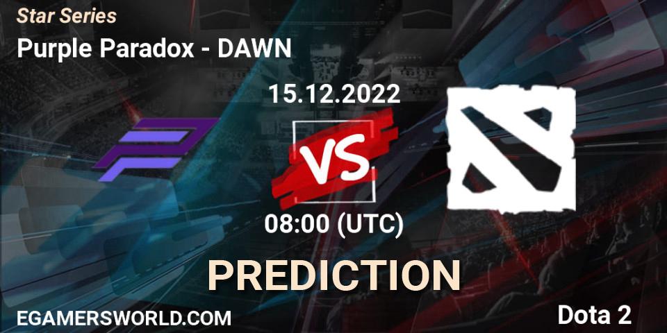 Purple Paradox contre DAWN : prédiction de match. 15.12.2022 at 08:12. Dota 2, Star Series