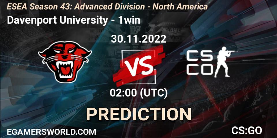 Davenport University contre 1win : prédiction de match. 04.12.22. CS2 (CS:GO), ESEA Season 43: Advanced Division - North America