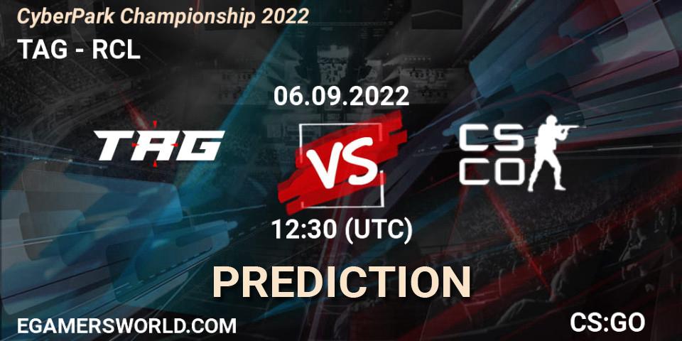 TAG contre RCL : prédiction de match. 06.09.2022 at 13:00. Counter-Strike (CS2), CyberPark Championship 2022