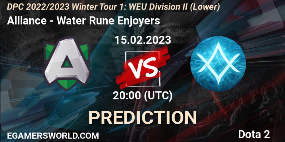 Alliance contre Water Rune Enjoyers : prédiction de match. 15.02.23. Dota 2, DPC 2022/2023 Winter Tour 1: WEU Division II (Lower)