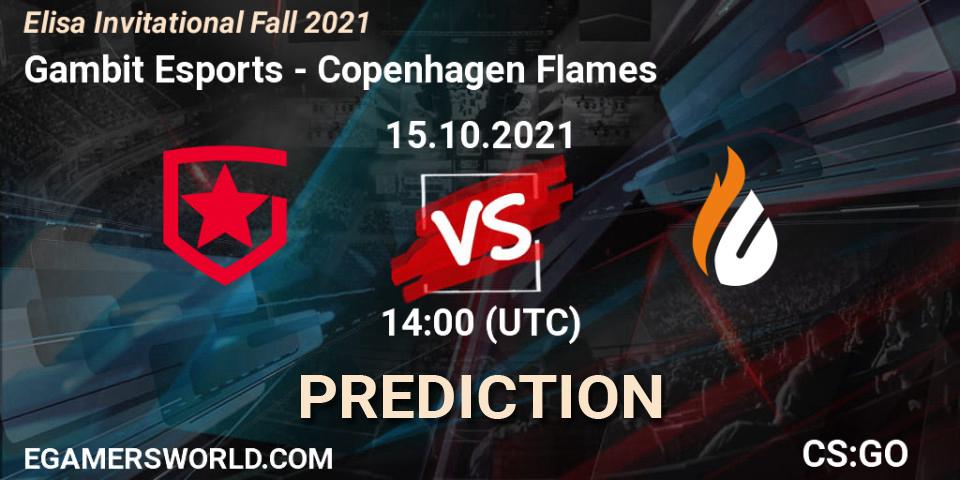 Gambit Esports contre Copenhagen Flames : prédiction de match. 15.10.2021 at 14:00. Counter-Strike (CS2), Elisa Invitational Fall 2021