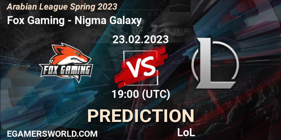 Fox Gaming contre Nigma Galaxy MENA : prédiction de match. 03.02.2023 at 19:00. LoL, Arabian League Spring 2023