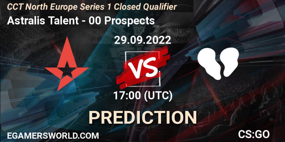 Astralis Talent contre 00 Prospects : prédiction de match. 29.09.2022 at 17:00. Counter-Strike (CS2), CCT North Europe Series 1 Closed Qualifier