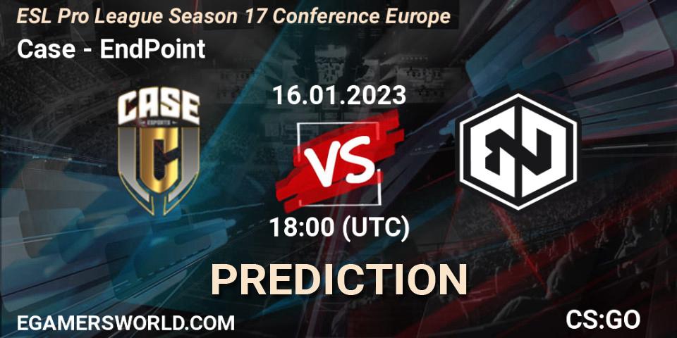 Case contre EndPoint : prédiction de match. 16.01.2023 at 18:00. Counter-Strike (CS2), ESL Pro League Season 17 Conference Europe