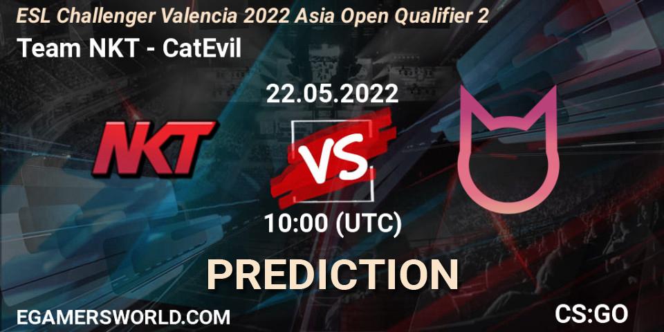 Team NKT contre CatEvil : prédiction de match. 22.05.2022 at 10:00. Counter-Strike (CS2), ESL Challenger Valencia 2022 Asia Open Qualifier 2