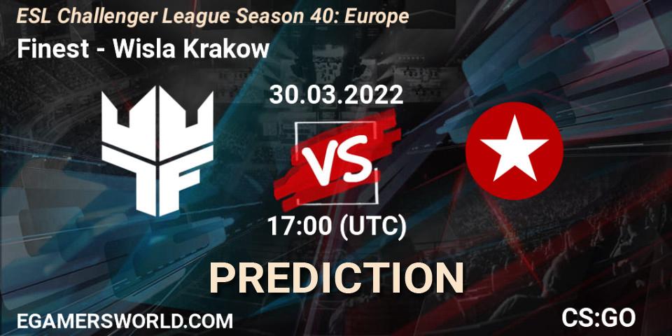 Finest contre Wisla Krakow : prédiction de match. 30.03.2022 at 17:00. Counter-Strike (CS2), ESL Challenger League Season 40: Europe