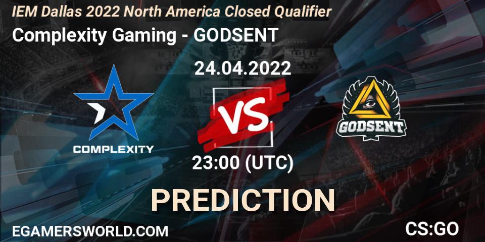 Complexity Gaming contre GODSENT : prédiction de match. 24.04.2022 at 23:00. Counter-Strike (CS2), IEM Dallas 2022 North America Closed Qualifier