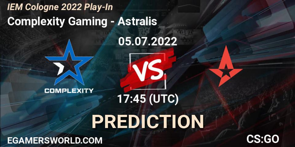 Complexity Gaming contre Astralis : prédiction de match. 05.07.2022 at 18:20. Counter-Strike (CS2), IEM Cologne 2022 Play-In