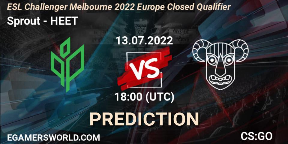 Sprout contre HEET : prédiction de match. 13.07.2022 at 18:00. Counter-Strike (CS2), ESL Challenger Melbourne 2022 Europe Closed Qualifier